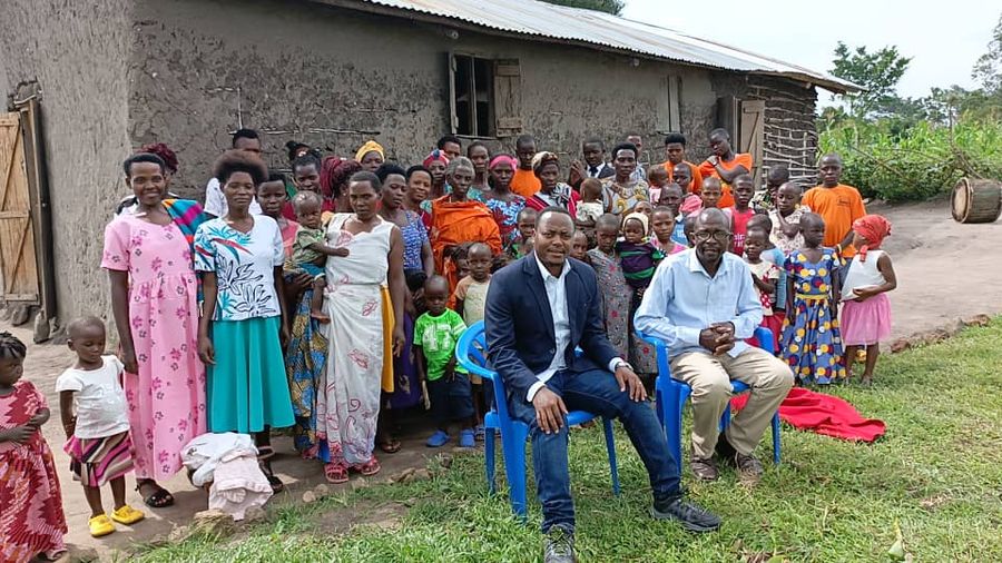 TVIA founder Gerald Nasasira addressing a community gathering in rural Uganda